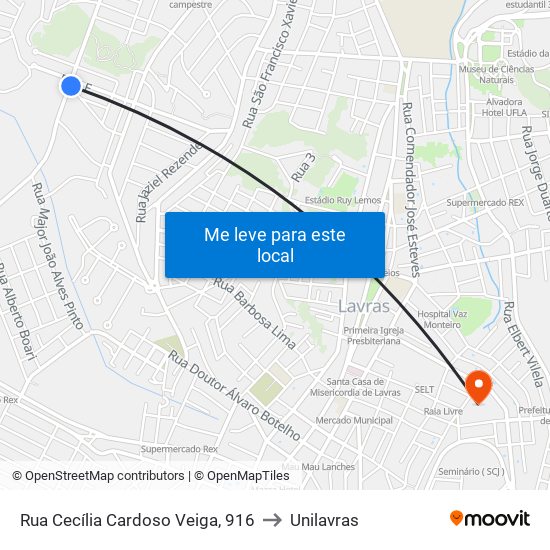 Rua Cecília Cardoso Veiga, 916 to Unilavras map