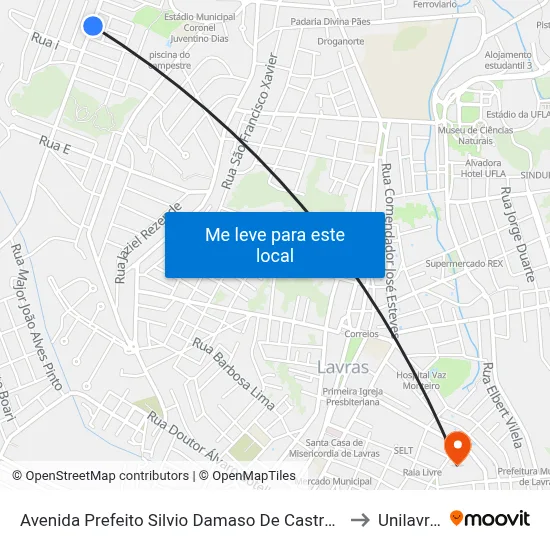 Avenida Prefeito Silvio Damaso De Castro, 985 to Unilavras map