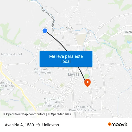 Avenida A, 1580 to Unilavras map