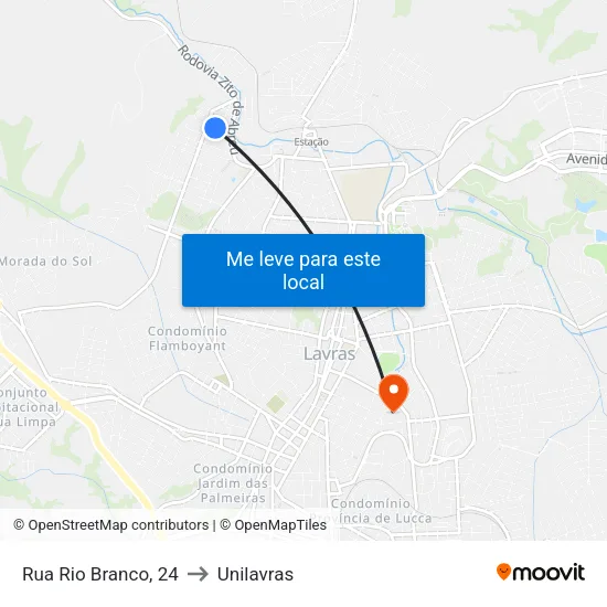 Rua Rio Branco, 24 to Unilavras map