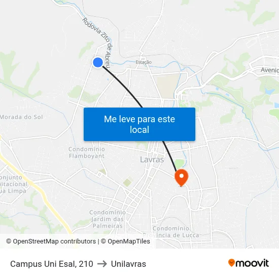 Campus Uni Esal, 210 to Unilavras map