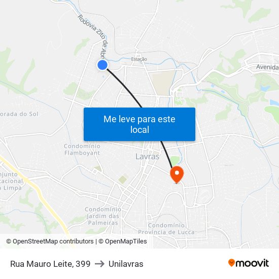 Rua Mauro Leite, 399 to Unilavras map