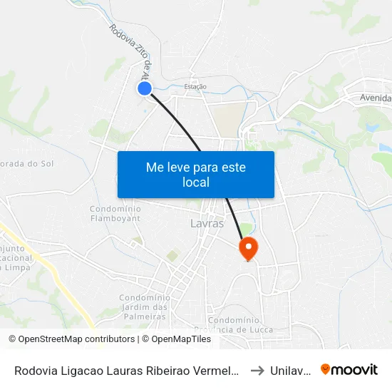 Rodovia Ligacao Lauras Ribeirao Vermelho, 265 to Unilavras map