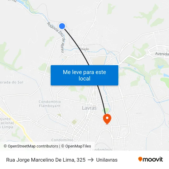 Rua Jorge Marcelino De Lima, 325 to Unilavras map