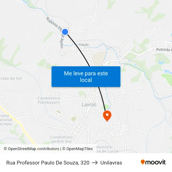 Rua Professor Paulo De Souza, 320 to Unilavras map