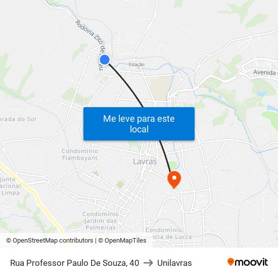 Rua Professor Paulo De Souza, 40 to Unilavras map