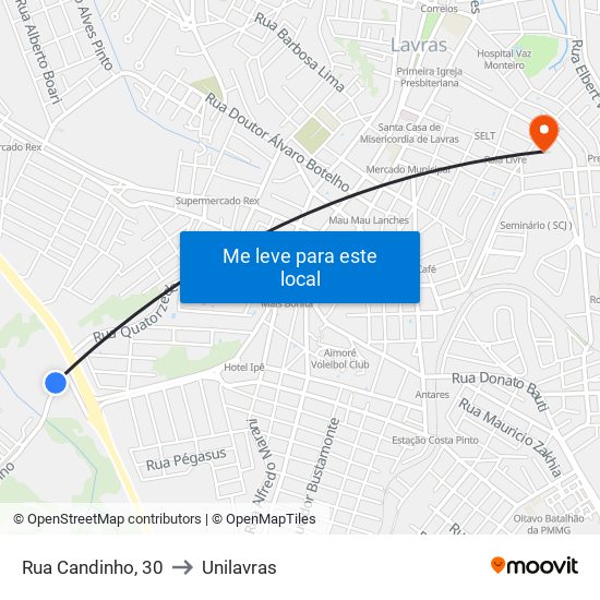 Rua Candinho, 30 to Unilavras map