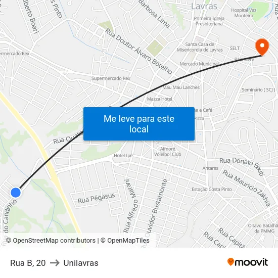 Rua B, 20 to Unilavras map