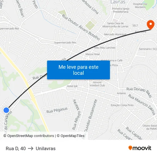Rua D, 40 to Unilavras map