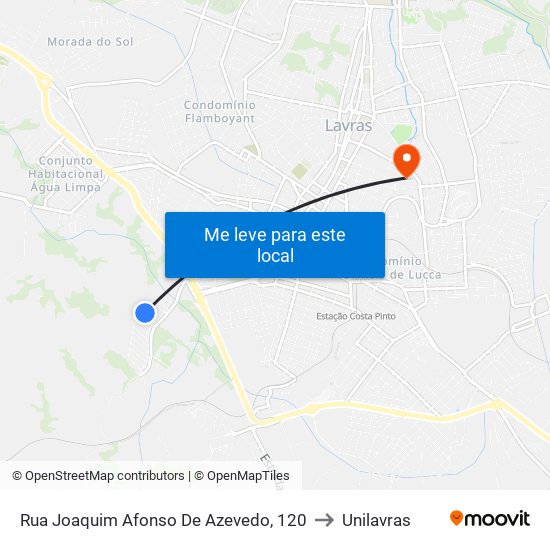 Rua Joaquim Afonso De Azevedo, 120 to Unilavras map