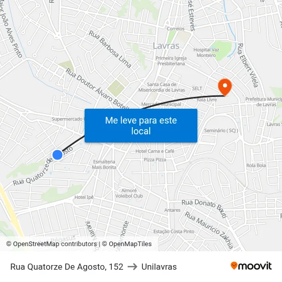 Rua Quatorze De Agosto, 152 to Unilavras map