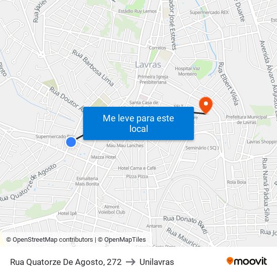 Rua Quatorze De Agosto, 272 to Unilavras map