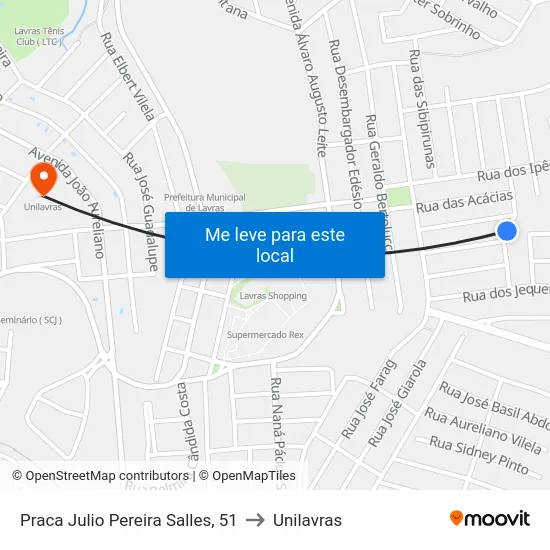 Praca Julio Pereira Salles, 51 to Unilavras map
