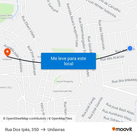 Rua Dos Ipês, 350 to Unilavras map