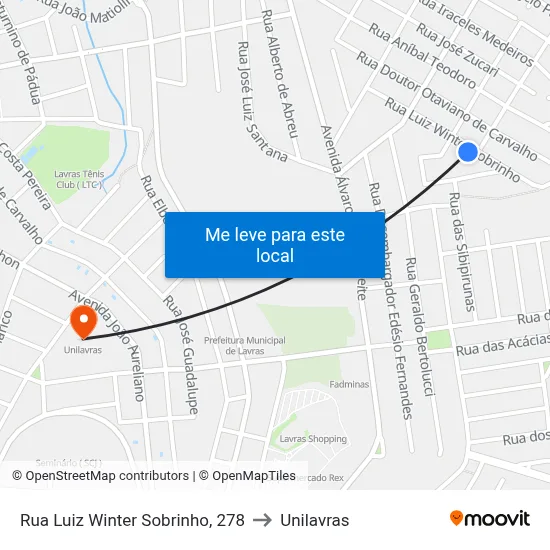 Rua Luiz Winter Sobrinho, 278 to Unilavras map