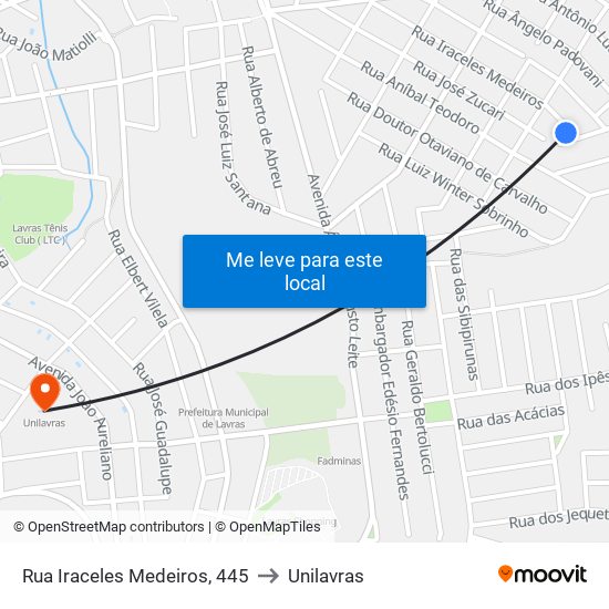 Rua Iraceles Medeiros, 445 to Unilavras map