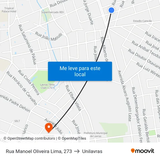 Rua Manoel Oliveira Lima, 273 to Unilavras map