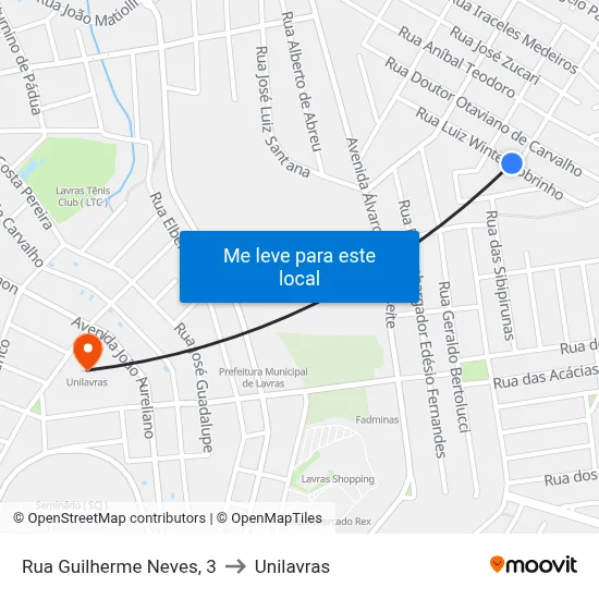 Rua Guilherme Neves, 3 to Unilavras map
