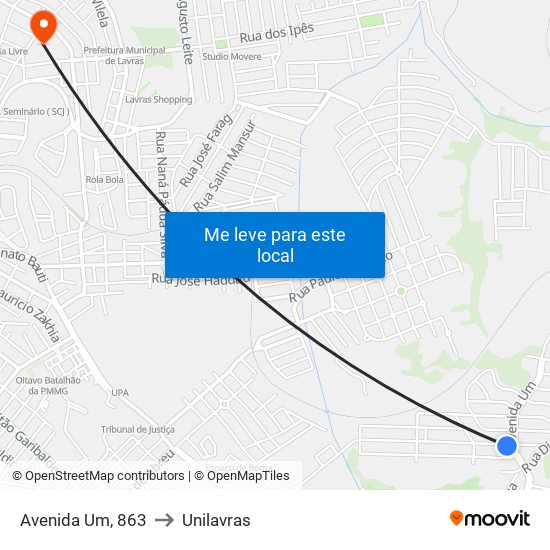 Avenida Um, 863 to Unilavras map