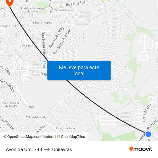 Avenida Um, 743 to Unilavras map