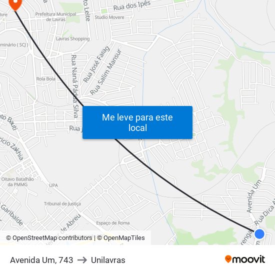 Avenida Um, 743 to Unilavras map