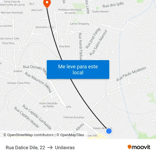 Rua Dalice Dile, 22 to Unilavras map