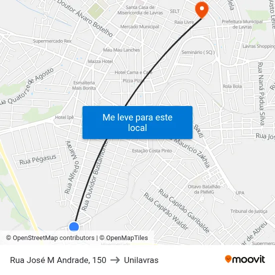 Rua José M Andrade, 150 to Unilavras map