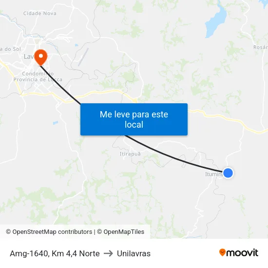 Amg-1640, Km 4,4 Norte to Unilavras map