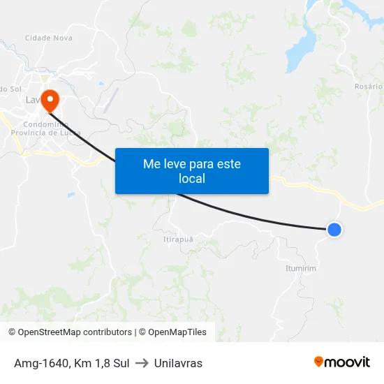 Amg-1640, Km 1,8 Sul to Unilavras map
