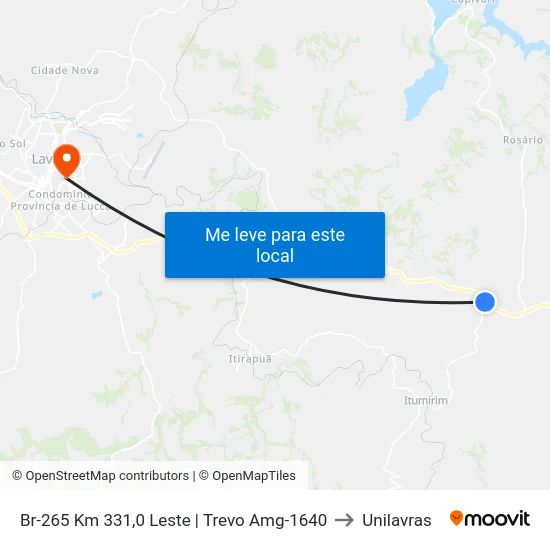 Br-265 Km 331,0 Leste | Trevo Amg-1640 to Unilavras map