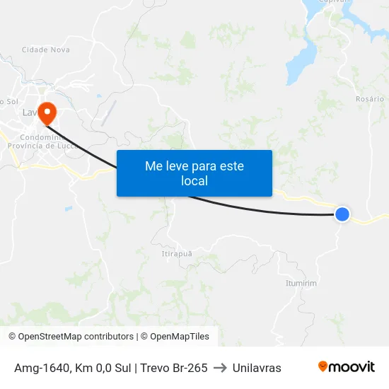 Amg-1640, Km 0,0 Sul | Trevo Br-265 to Unilavras map