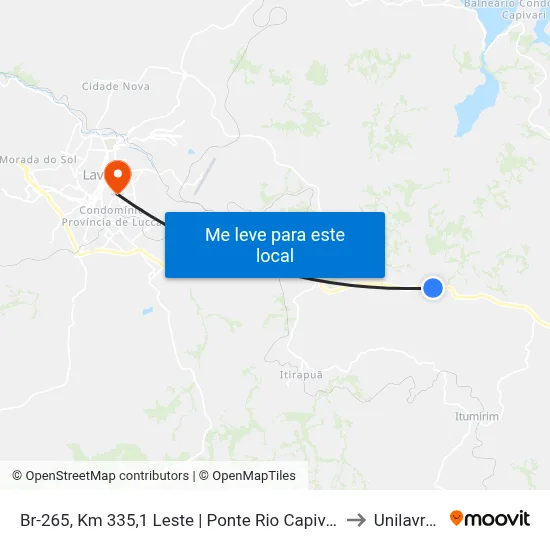 Br-265, Km 335,1 Leste | Ponte Rio Capivari to Unilavras map