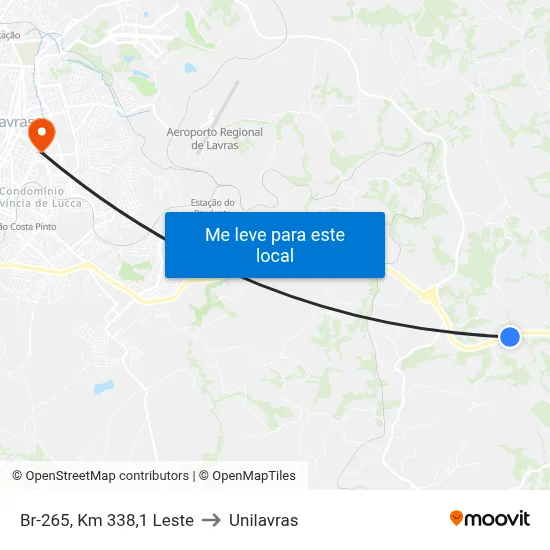Br-265, Km 338,1 Leste to Unilavras map