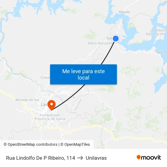 Rua Lindolfo De P Ribeiro, 114 to Unilavras map