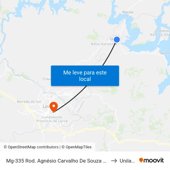 Mg-335 Rod. Agnésio Carvalho De Souza Km 76,9 Norte to Unilavras map