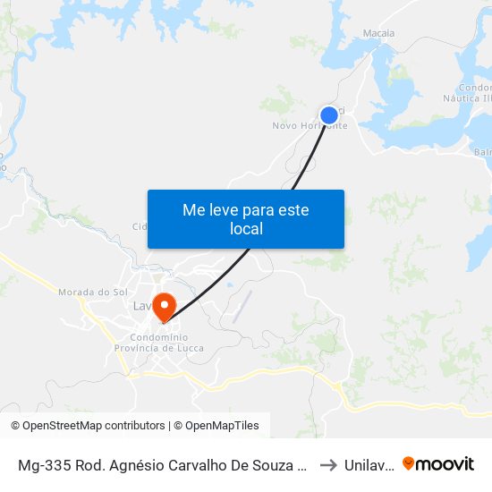 Mg-335 Rod. Agnésio Carvalho De Souza Km 77,6 Sul to Unilavras map