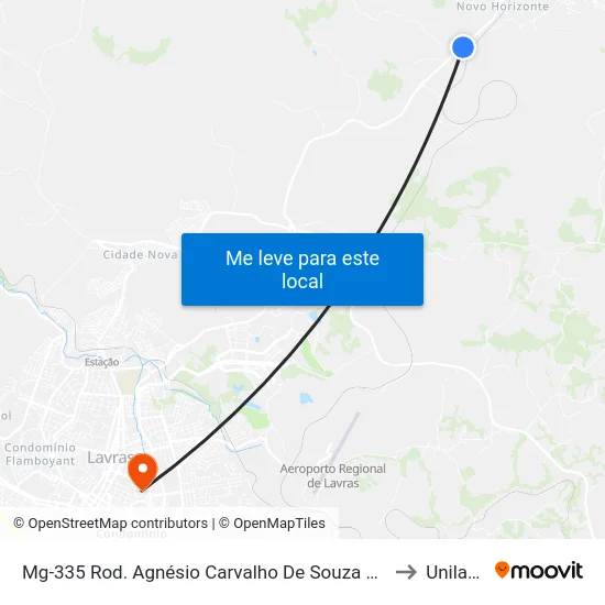 Mg-335 Rod. Agnésio Carvalho De Souza Km 79,6 Norte to Unilavras map