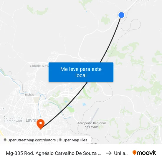 Mg-335 Rod. Agnésio Carvalho De Souza Km 80,0 Norte to Unilavras map