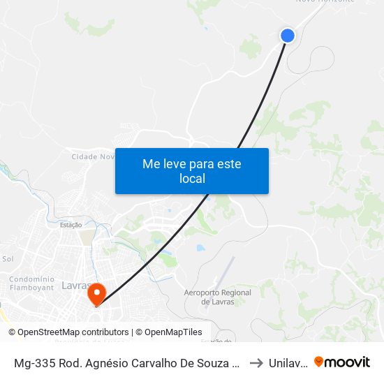 Mg-335 Rod. Agnésio Carvalho De Souza Km 80,0 Sul to Unilavras map