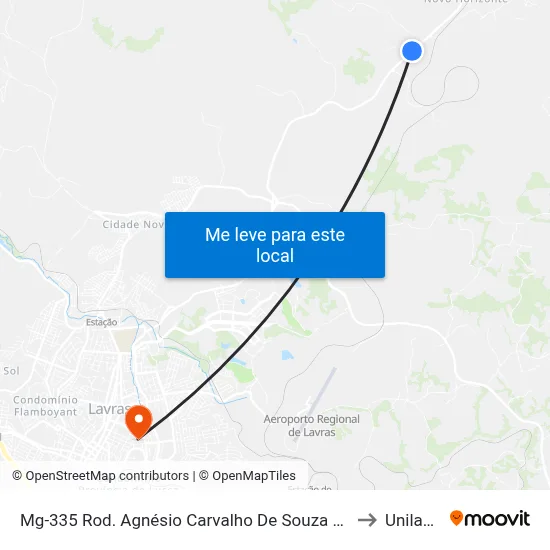 Mg-335 Rod. Agnésio Carvalho De Souza Km 80,0 Sul to Unilavras map