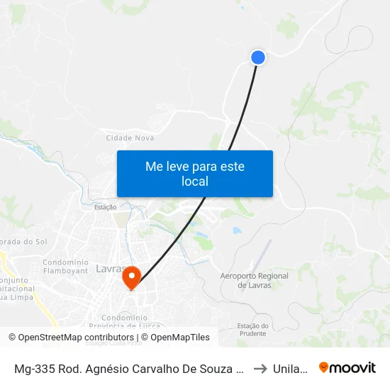 Mg-335 Rod. Agnésio Carvalho De Souza Km 82,2 Sul to Unilavras map