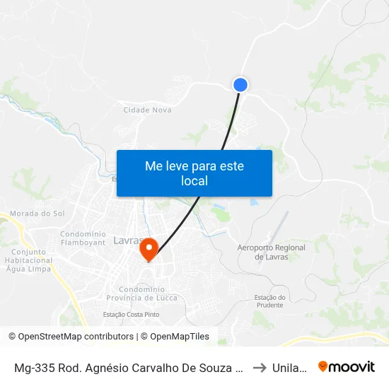 Mg-335 Rod. Agnésio Carvalho De Souza Km 84,0 Sul to Unilavras map