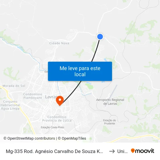 Mg-335 Rod. Agnésio Carvalho De Souza Km 84,3 Norte | Trevo Anel Rodov. Lavras to Unilavras map