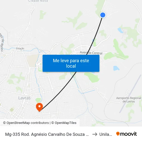 Mg-335 Rod. Agnésio Carvalho De Souza Km 85,2 Sul to Unilavras map