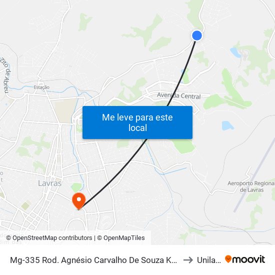 Mg-335 Rod. Agnésio Carvalho De Souza Km 85,5 Sul | Lavrinhas to Unilavras map