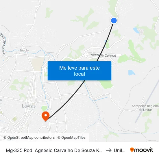 Mg-335 Rod. Agnésio Carvalho De Souza Km 85,5 Sul | Lavrinhas to Unilavras map