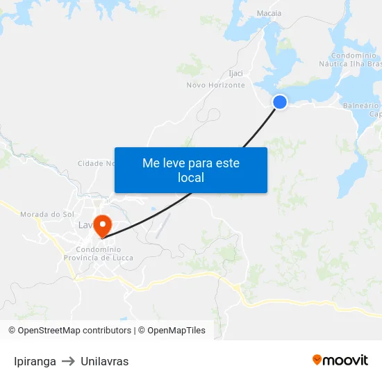 Ipiranga to Unilavras map