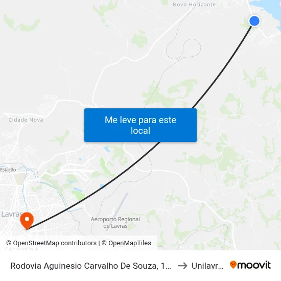 Rodovia Aguinesio Carvalho De Souza, 1112 to Unilavras map