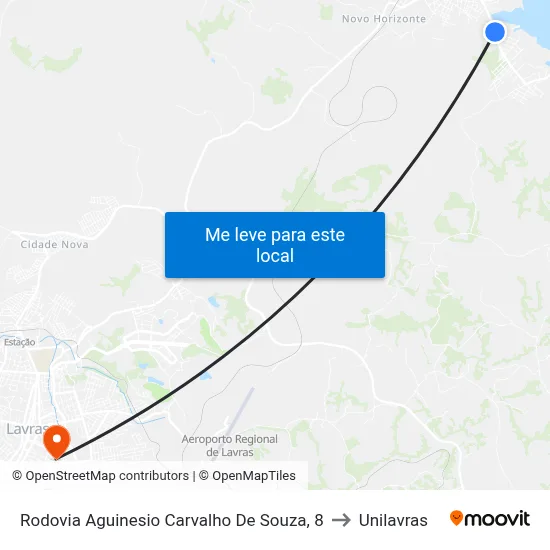 Rodovia Aguinesio Carvalho De Souza, 8 to Unilavras map