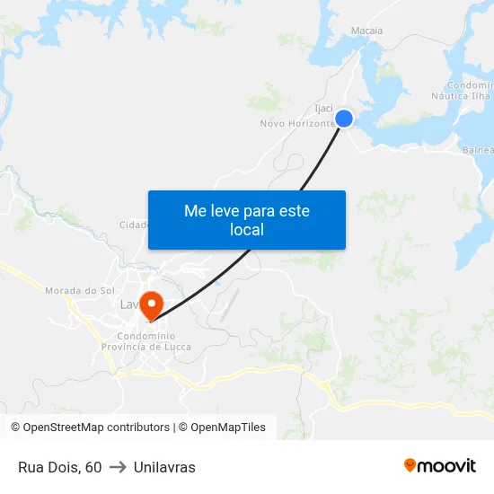 Rua Dois, 60 to Unilavras map